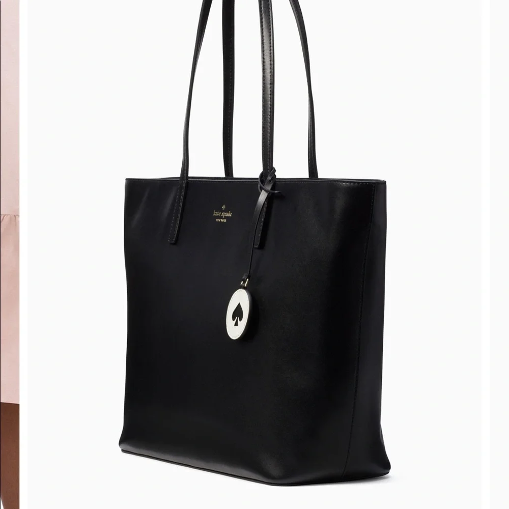 Kate Spade New York Black Leather Medium Tote Bag Shoulder Work Purse